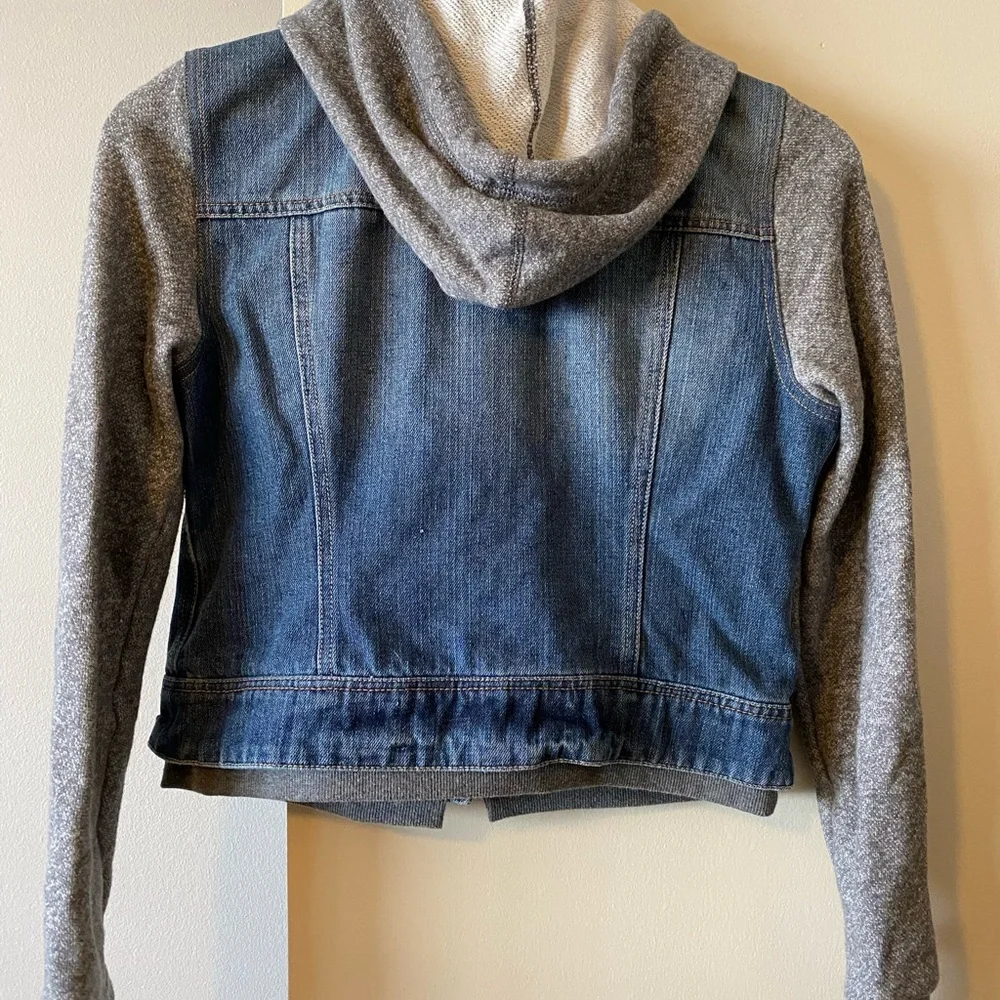 Dex Blue Denim Jacket with Gray Sleeves and Hoodie - Picture 6 of 6
